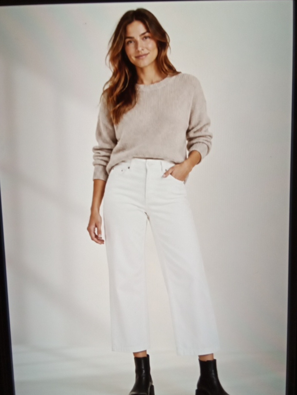 SPANX White Wide-Leg High-Rise Jeans Casual Tummy Controll Neutral Womens M